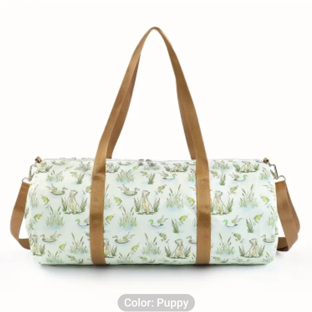 Charming Dog Labrador Mallard Women's Travel Duffel  Bag with Tan Straps